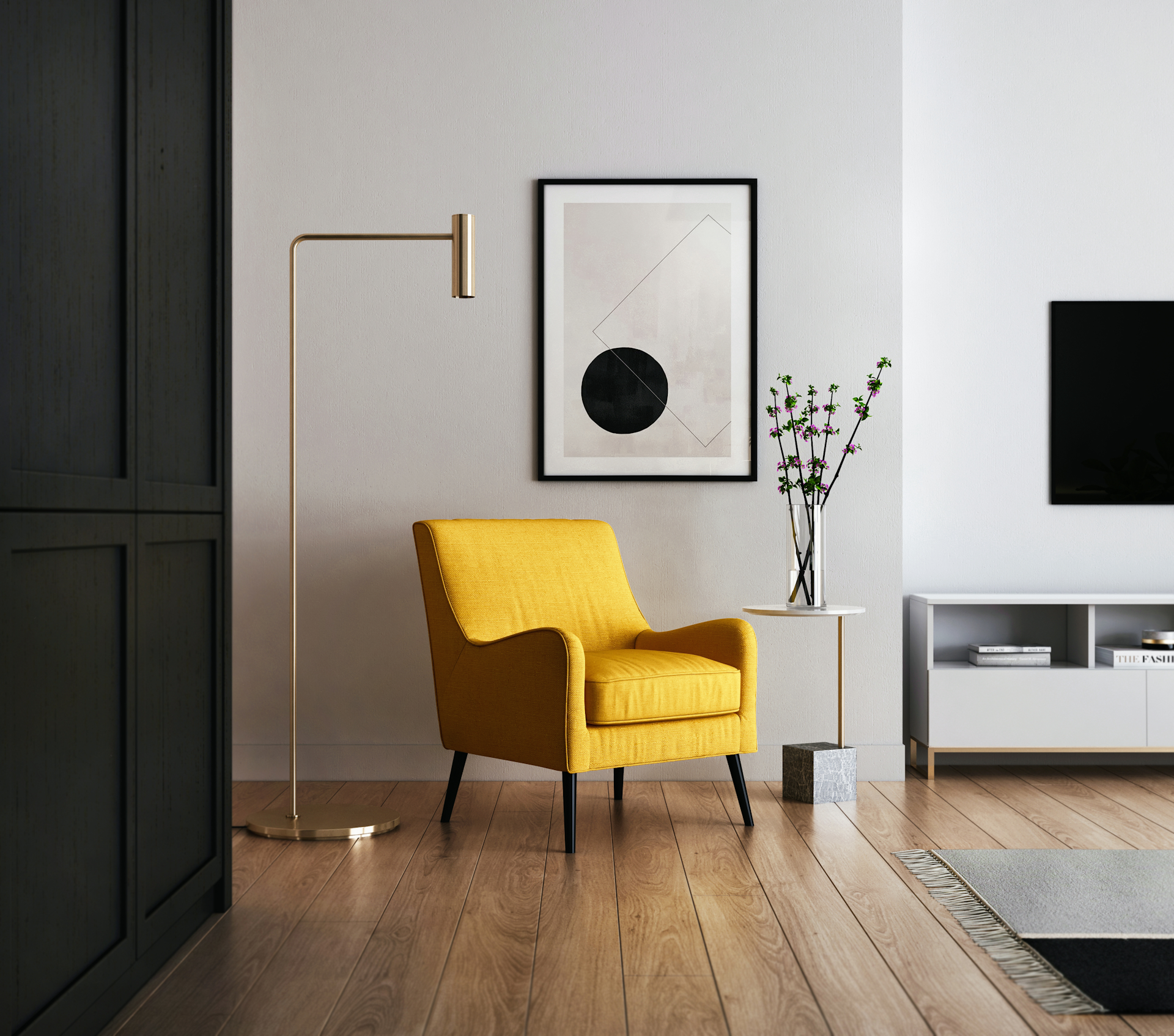 Modern living room with armchairs and lamp